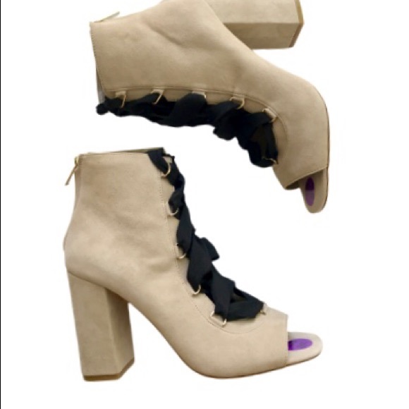 Joie Adonia Lace Up Tie Open Toe Nude Bootie NWT - Picture 7 of 8